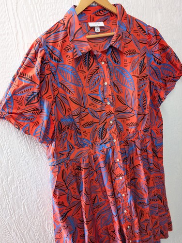ALEXIS X Target Orange Blue Tropical Short Sleeve Midi Shirt Dress Pockets 3X - Picture 3 of 7