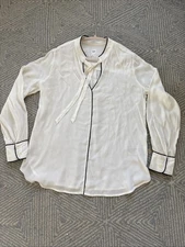 Women’s M Gap Ivory and Black Sheer Long Sleeve Blouse Cuffs and Hem