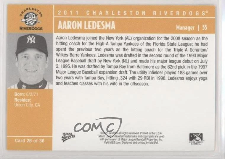2011 MultiAd Sports Charleston RiverDogs Aaron Ledesma #26 - Image 2 of 2