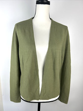J Jill Women's Linen Blend Open Front Cardigan Size L- Arugula