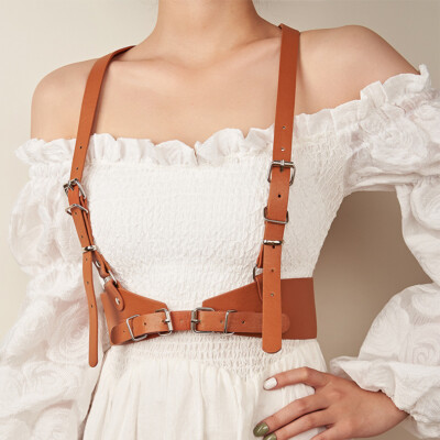 Women PU Leather Waist Belt Skinny Body Adjustable Shoulder 
