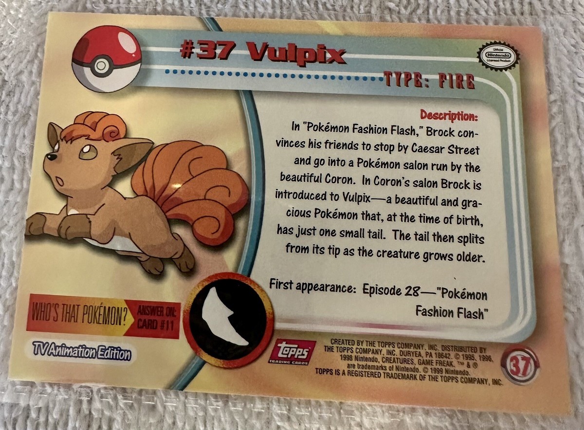 1999 Pokemon Topps #37 Vulpix TV Animation Edition Holo Foil