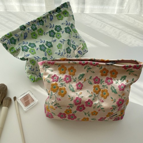 Floral Printed Fabric Makeup Zipper Pouch Travel Cosmetic Organizer