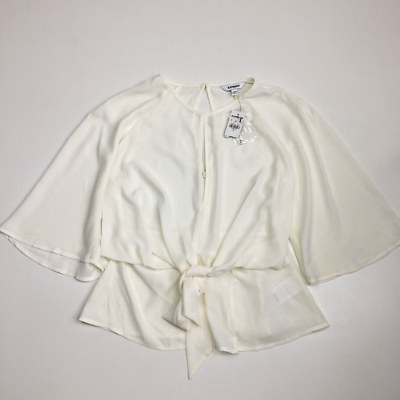 #ad #ad NWT EXPRESS Ivory Sheer Tie Knot Front Short Sleeve Blouse Shirt Womens sz XS $19.99