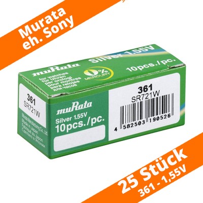 25 x Murata 361 SR721W SR58 eh. Sony Knopfzelle Uhren Batterie Knopfzelle 1,55V