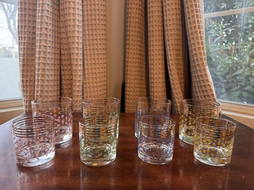 Vintage Federal Polka Dot Ice Lowball Glasses MCM Barware Set Lot 8
