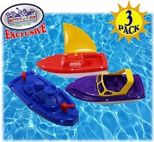 Matty's Toy Stop Plastic Boats Set Sailboat Red , Speedboat Purple  Fireb...