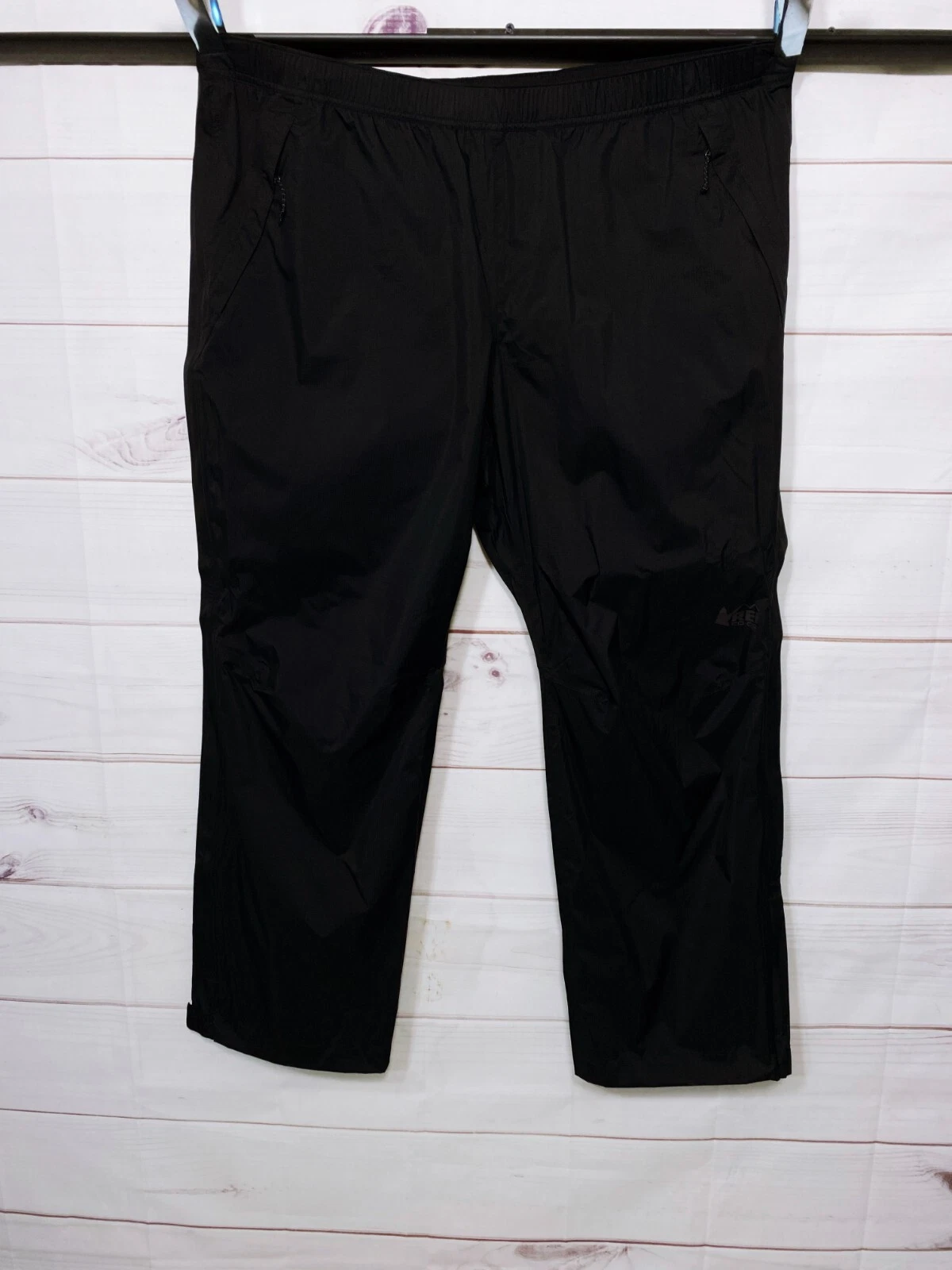 REI Co-Op Mens Rainier Rain Pants Size XXL Black Hydrowall 2.5L Full Outseam Zip