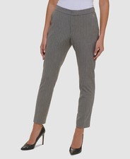 Tommy Hilfiger Women's Gray Pinstripe Mid-Rise Slim Leg Ankle Pants Size 16