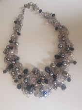 Jaeger silver tone grey/silver/black bead necklace choker style
