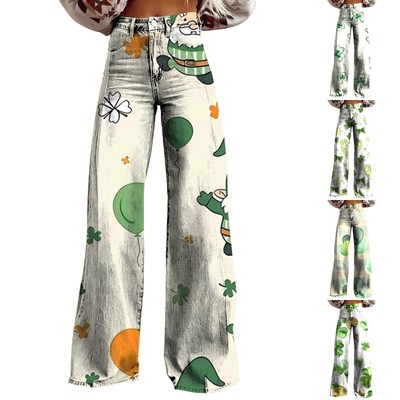 Wide Leg Pants Woman High Waist Floral Patterned Lightweight Loose Trouser