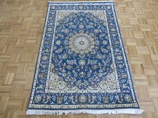 4'1 x 6'2 Hand Knotted Blue Fine Nain With Silk Oriental Rug G14757