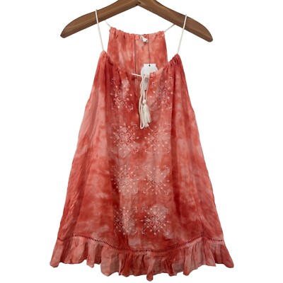 En Creme Mini Dress Sz S Tasseled Orange Tie-Dye Embroidered Boho Flirty  Beachy | eBay