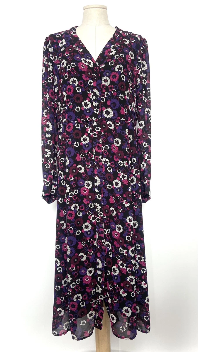 Michael Kors colourful purple floral dress classic country boho maxi romantic L