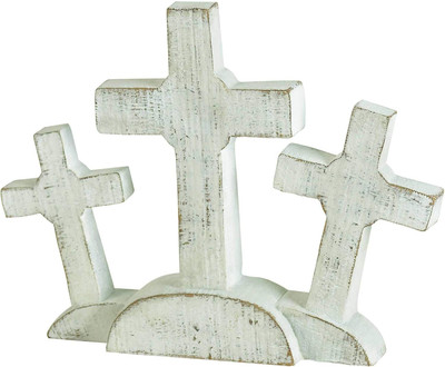 Distressed White Calvary Crosses 7 X 7 Resin Decorative Tabletop Figurine