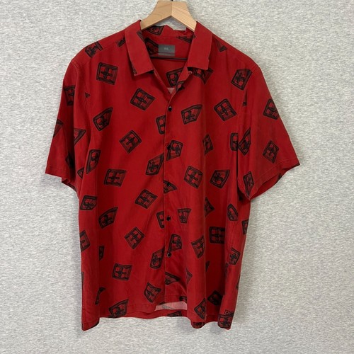 Ksubi Short Sleeve Shirt Men's Large Red Button-Up Black 3D Cube Geometric Prin