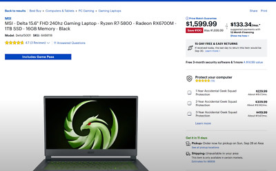 MSI - Delta AMD Advantage Edition 15.6'' FHD 240hz Gaming Laptop - Ryzen R7-5800 