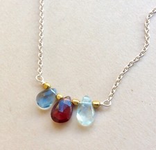 NEW GARNET AQUAMARINE TOPAZ SILVER 925 SUNDANCE CHARM ARTISAN HANDMADE NECKLACE
