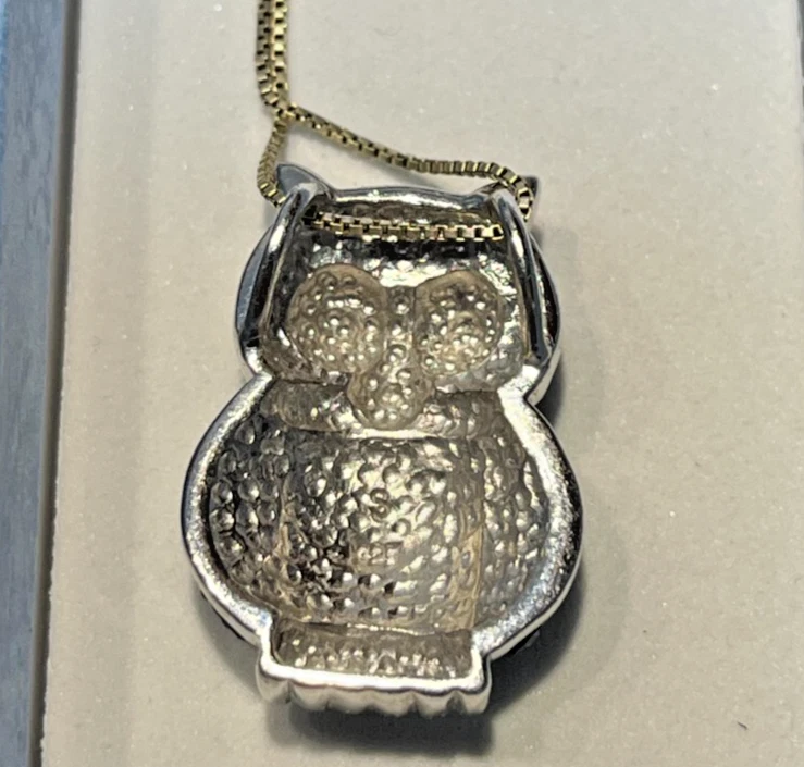 Collar colgante vintage de plata de ley .925 S zafiro azul y amarillo búho 20" L Foto 3 de 4