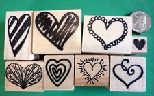 Heart/Love/Valentine wood mounted rubber stamp set of 8 