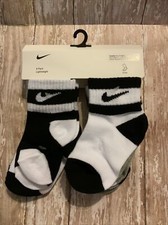 Nike Toddler 6 Pk White Black Ankle Cotton Cushion Stripe Logo Sock Set 2-4 Yrs