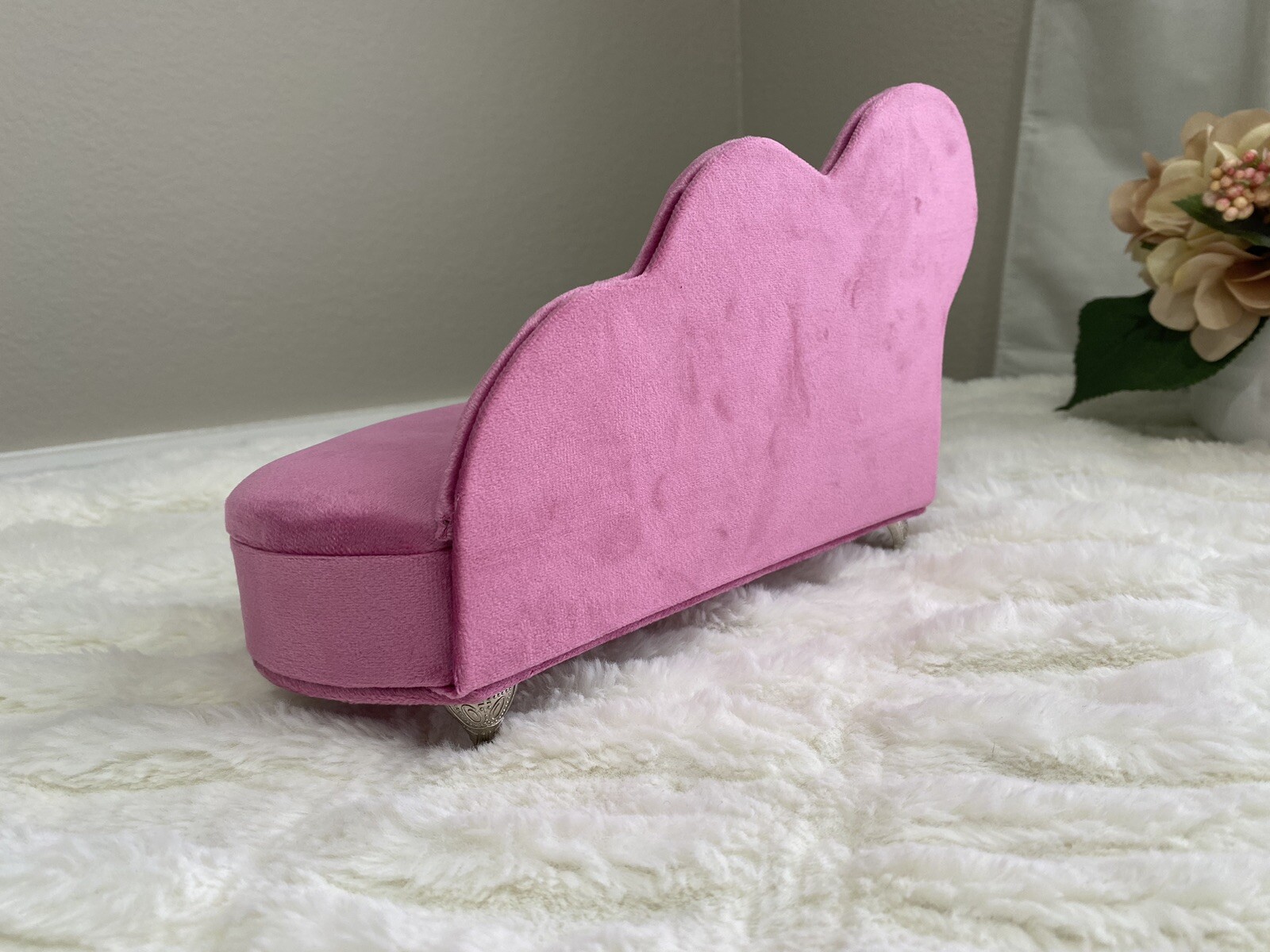 NEW Velvet Pink Chaise Longue Couch Jewelry BoxDoll Furniture Home