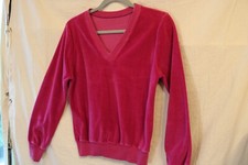 vintage 80s velour pink pullover v neck long sleeve GUC s-m