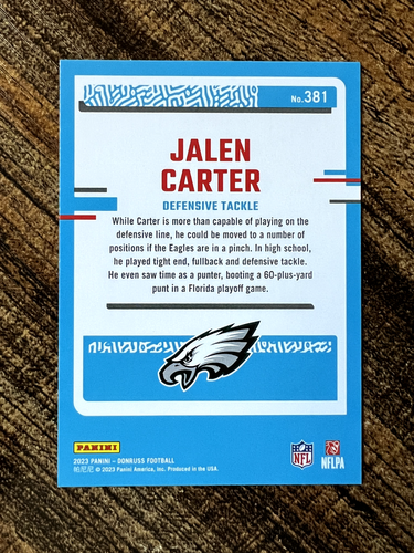 2023 Panini Donruss - #381 Jalen Carter (RC) - Eagles - NM-Mint Condition - Picture 2 of 2