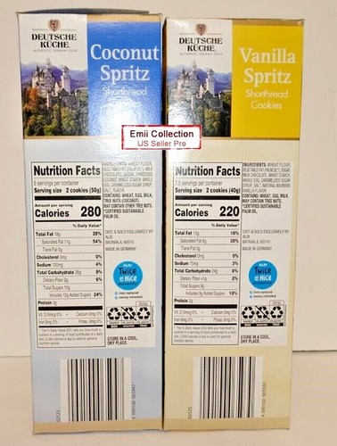 Deutsche Kuche Shortbread Cookies Coconut & Vanilla Spritz 10.6oz 300g (2 Boxes) - Picture 2 of 2