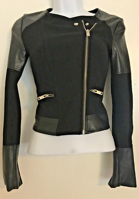 WILFRED FREE WOMEN MOTO BIKER JACKET COAT BLACK RAYON NYLON BLND XXS