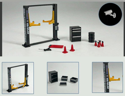 G Fans 1/64 Diorama GARAGE LIFT & EQUIPMENT Porsche RWB-BLACK