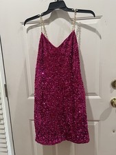Fashion Nova Women's Pink Mini Dress Sz Jr. XL Chain link Straps, Bow In Back