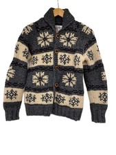 KANATA Cowichan Knit Sweater Thick Wool, Gray, All-over Pattern