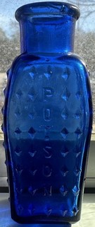 Rare Near Mint Cobalt Blue Coffin Poison Bottle
