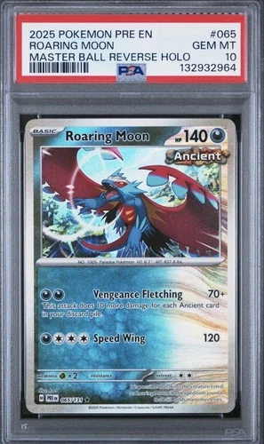2025 Pokemon S&V Prismatic Evolutions Roaring Moon Master Ball PSA 10 #065/131