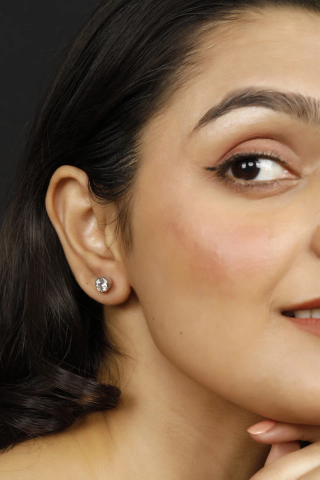 2 Ct Round G VS1 Lab Grown Diamond Stud Earrings Bezel Set 14k White Gold - Image 4 of 4