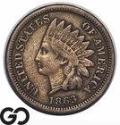 1863 Indian Head Cent Penny, Civil War Date, XF