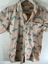 rip curl hawaiian shirt Medium Pink Palm Tree Cotton Summer Casual Active Wear