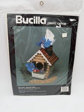 Bucilla Bird House Tissue Box Cover 6056 Plastic Canvas Kit 1990      C1