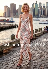 ZARA NEW WOMAN STRAPPY PLAID LINEN BLEND MIDI DRESS CHECK XS-XL 3073/705/330