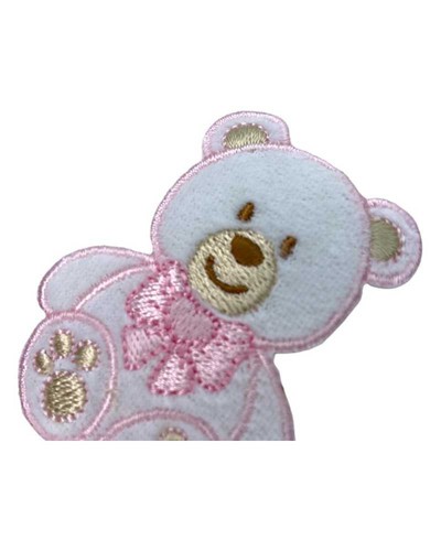 Applicazione Termoadesiva Patch Marbet Ricamo Baby Velluto Bianco Orsetto Fiocco - Imagen 6 de 16