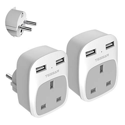 UK auf Europa Stecker Adapter 2 Stück, Tessan Schuko geerdet Eurostecker Adapter