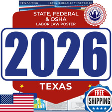 2026 Texas State  Federal Labor Law Poster Spanish OSHA 17x40 Laminated