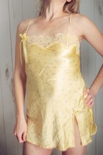 Victoria's Secret Angels VS Vintage Satin Floral Lace Coquette Chemise S Yellow