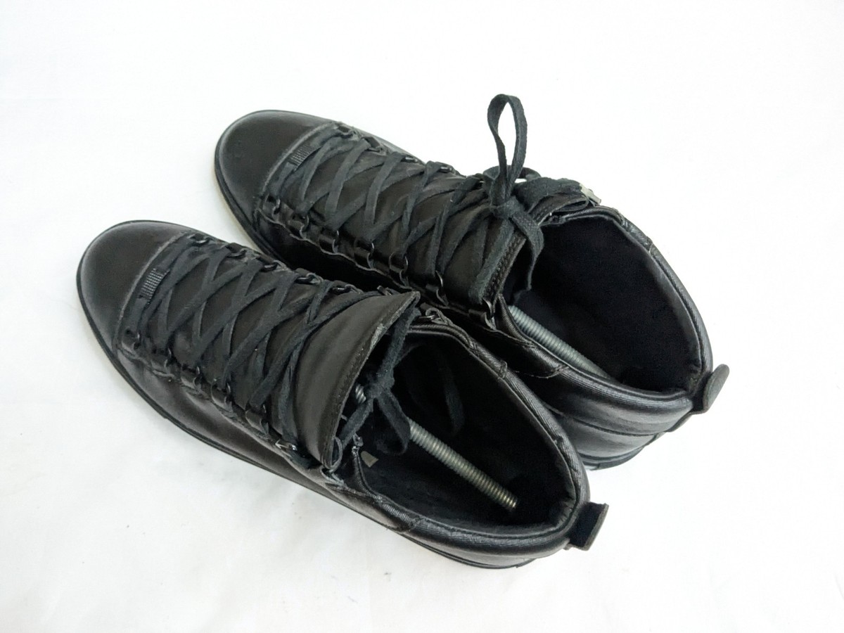 Balenciaga Arena Men 14 47 Black Canvas Leather High Top Sneakers