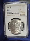1887 $1 Morgan Silver Dollar  NGC MS63 DIE CRACK