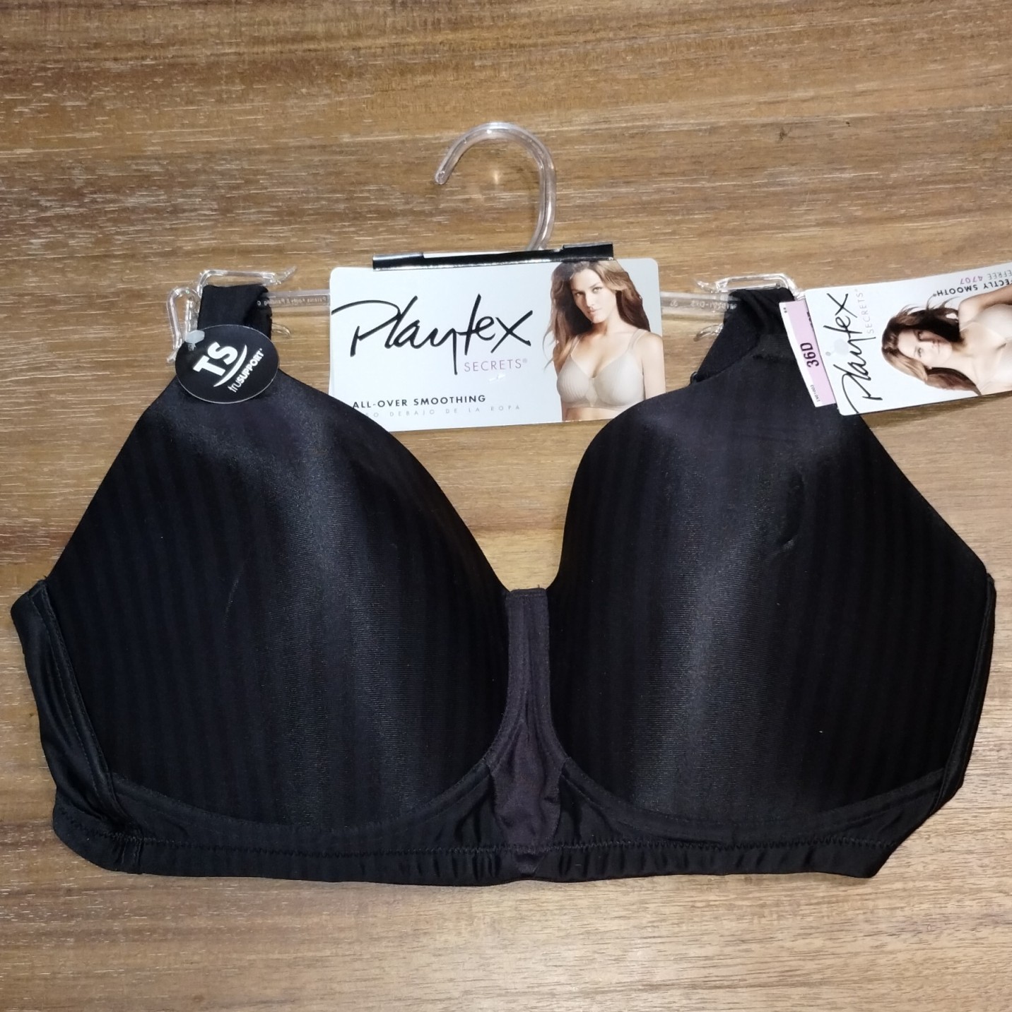 Playtex Secrets Wireless Bra Black 36D Full Coverage Adjustable Strap 4707
