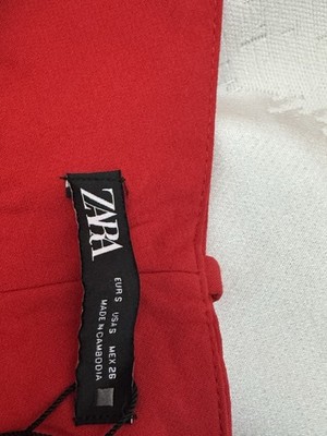 ZARA Red Velvet High-Rise Pleated Belted Straight-Leg Dress Pants MEX 26