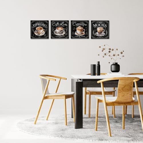 4 PCs Coffee Wall Decor Canvas Wall Art Framed Art Coffee Bar multicolour 1184