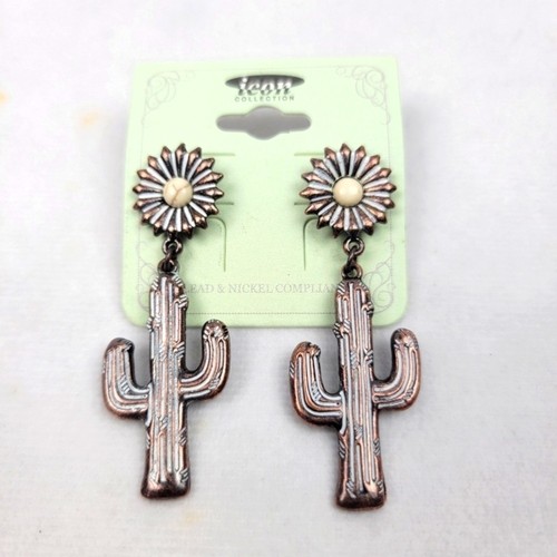 NWT southwestern Cactus flower dangle earrings in copper - Afbeelding 1 van 5